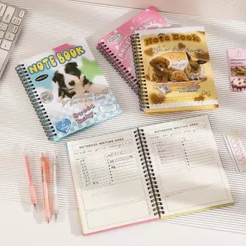 Журнал для вырезок с героями мультфильмов для студентов, американский стиль, ежедневник с животными, кошкой, щенком, дневник, горизонтальная внутренняя страница, блокнот для студентов