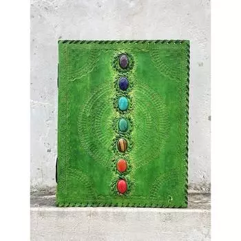 Журнал Fat Leather на 600 страниц, большой, из семи камней, кожаный блокнот, журнал, пустая книга ручной работы, альбом для рисования, повседневное использование (Линованные страницы, зеленые) 10 x 13 in зелёный