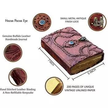 Журнал «Фокус-покус», блокнот «Книга заклинаний», винтажный бумажный гримуар «Сглаз», старинный кожаный журнал, журнал ведьмы, бесплатная кожаная закладка. 7 x 5 in коричневый