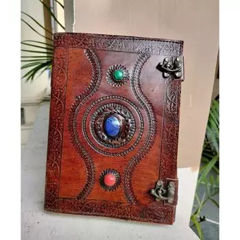 Журнал Гримуара из кожи ручной работы: Индивидуальный дизайн из трех камней, идеальный подарок 10 x 7 in коричневый