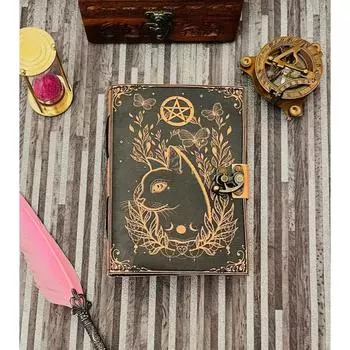 Журнал Гримуара Книга Кожаный принт Калтикийский кот Пустая книга заклинаний Журнал Блокнот 7 x 5 in