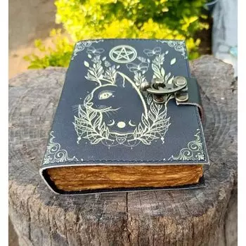 Журнал Гримуара Кожаный принт Журнал кальтийского кота Пустая книга заклинаний теней 7 x 5 in чёрный