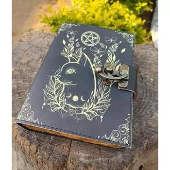 Журнал Гримуара Кожаный принт Журнал кальтийского кота Пустая книга заклинаний теней 7 x 5 in чёрный