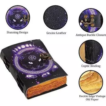 Журнал Гримуара Кожаный принт Журнал кельтского кота Пустая книга заклинаний теней 5 x 7 in чёрный