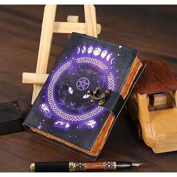 Журнал Гримуара Кожаный принт Журнал кельтского кота Пустая книга заклинаний теней 5 x 7 in чёрный