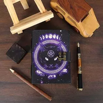 Журнал Гримуара Кожаный принт Журнал кельтского кота Пустая книга заклинаний теней 5 x 7 in чёрный