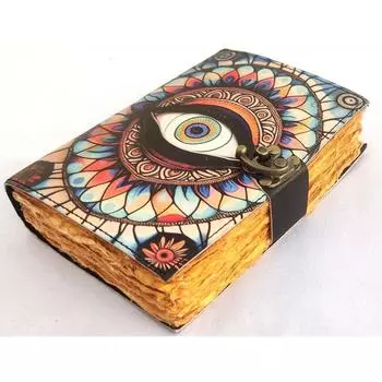 Журнал из кожи Boho Evil Eye UV с антикварной застежкой – Бумага в винтажном стиле 7 x 5 in