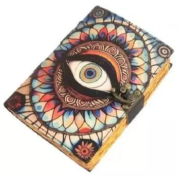 Журнал из кожи Boho Evil Eye UV с антикварной застежкой – Бумага в винтажном стиле 7 x 5 in