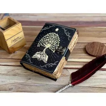 Журнал из кожи Древо жизни - Блокноты из натуральной кожи для женщин - Красивый журнал Для зарисовок Книга для путешествий Пустая книга для заклинаний 7 x 5 in