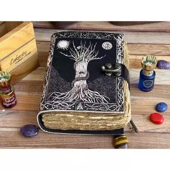 Журнал из кожи Древо жизни - Кожаные блокноты для женщин - Красивый журнал Для зарисовок Книга для путешествий Пустая книга для заклинаний 7 x 5 in чёрный