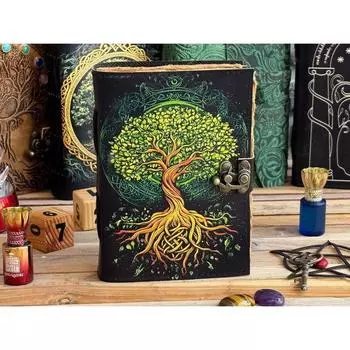 Журнал из кожи Древо жизни - Кожаные блокноты для женщин - Журнал для зарисовок книга Пустая книга заклинаний 7 x 5 in чёрный