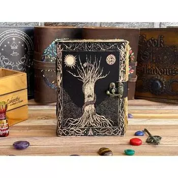 Журнал из кожи Древо жизни - Кожаные блокноты для женщин - Красивый журнал Для зарисовок Книга для путешествий Пустая книга для заклинаний 7 x 5 in чёрный