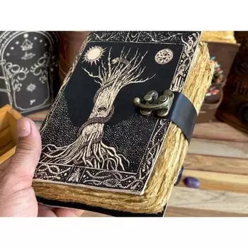 Журнал из кожи Древо жизни - Кожаные блокноты для женщин - Красивый журнал Для зарисовок Книга для путешествий Пустая книга для заклинаний 7 x 5 in чёрный