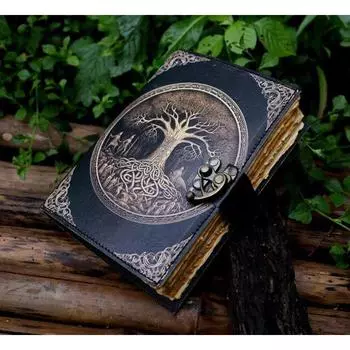 Журнал из кожи Древо жизни - Натуральная кожа Для женщин - Красивый журнал Для зарисовок Книга для путешествий Пустая книга для заклинаний 7 x 5 in чёрный