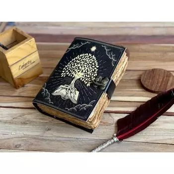 Журнал из кожи Древо жизни - Винтажные кожаные блокноты для женщин - Красивый журнал Для зарисовок Книга для путешествий Пустая 7 x 5 in чёрный