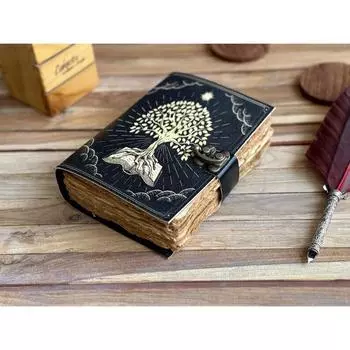 Журнал из кожи Древо жизни - Винтажные кожаные блокноты для женщин - Красивый журнал Для зарисовок Книга для путешествий Пустая 7 x 5 in чёрный