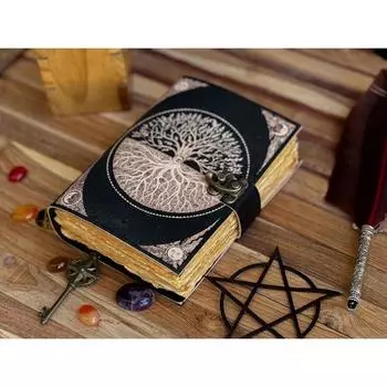 Журнал из кожи Древо жизни - Винтажный кожаный дневник - Красивый журнал Для зарисовок Книга для путешествий Пустая книга заклинаний 7 x 5 in чёрный
