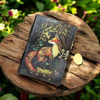 Журнал из кожи лисы в деревенском стиле, винтажная книга теней, гримуар, толстый журнал, подарок для мужчин и женщин 7 x 5 in чёрный