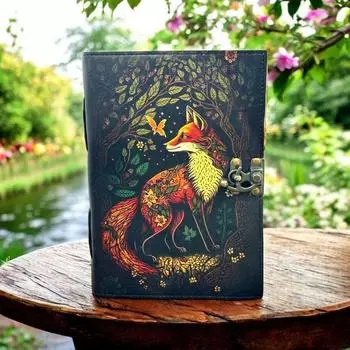 Журнал из кожи лисы в деревенском стиле, винтажная книга теней, гримуар, толстый журнал, подарок для мужчин и женщин 7 x 5 in чёрный