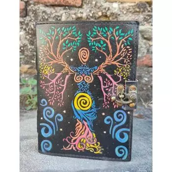 Журнал из кожи «Мать Земли», тисненый дневник, «Древо жизни», «Земля», «Богиня», «Бумага с неровным краем», «Духовный», «Красочный», «Книга теней», «Подарок» 8 x 6 in чёрный