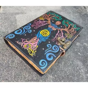 Журнал из кожи «Мать Земли», тисненый дневник, «Древо жизни», «Земля», «Богиня», «Бумага с неровным краем», «Духовный», «Красочный», «Книга теней», «Подарок» 8 x 6 in чёрный