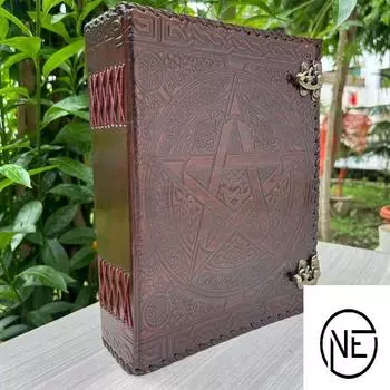 Журнал из кожи ручной работы, 400 винтажных бумажных журналов из кожи, журнал ведьмы с пентаграммой для зарисовок и записей, Книга теней 13 x 10 in коричневый