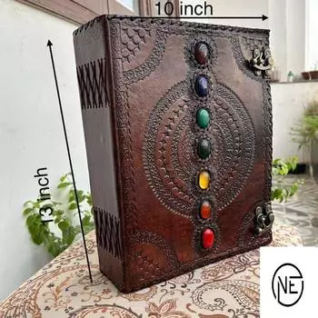 Журнал из кожи ручной работы, 400 винтажных бумажных журналов из кожи, журнал из семи камней для ведьм, для зарисовок и записей, книга теней 13 x 10 in коричневый