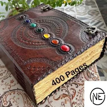Журнал из кожи ручной работы, 400 винтажных бумажных журналов из кожи, журнал из семи камней для ведьм, для зарисовок и записей, книга теней 13 x 10 in коричневый