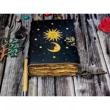 Журнал из кожи Sun Moon, 200 страниц, бумага с неровным краем, винтажный журнал, кожа 7 x 5 in чёрный