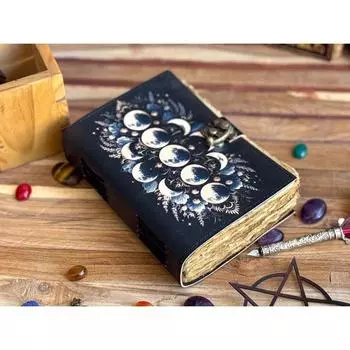 Журнал из кожи Sun Moon для мужчин и женщин Antique hademade Decle Edge pepar Leather Sketchbook для мужчин и женщин 7 x 5 in чёрный