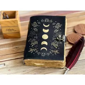 Журнал из кожи Sun Moon для мужчин и женщин Antique hademade Decle Edge pepar Leather Traveling Sketchbook For Men Women 7 x 5 in чёрный