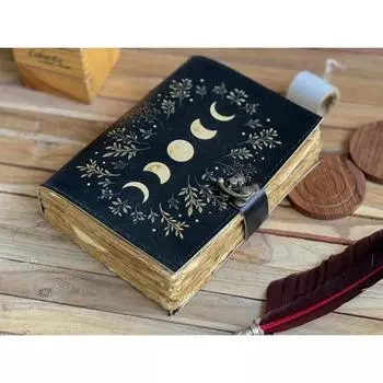 Журнал из кожи Sun Moon для мужчин и женщин Antique hademade Decle Edge pepar Leather Traveling Sketchbook For Men Women 7 x 5 in чёрный