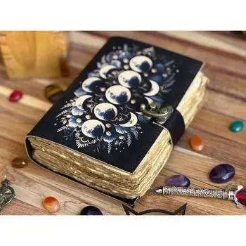 Журнал из кожи Sun Moon для мужчин и женщин Antique hademade Decle Edge pepar Leather Sketchbook для мужчин и женщин 7 x 5 in чёрный