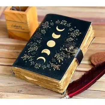 Журнал из кожи Sun Moon для мужчин и женщин Antique hademade Decle Edge pepar Leather Traveling Sketchbook For Men Women 7 x 5 in чёрный