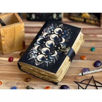Журнал из кожи Sun Moon для мужчин и женщин Antique hademade Decle Edge pepar Leather Sketchbook для мужчин и женщин 7 x 5 in чёрный