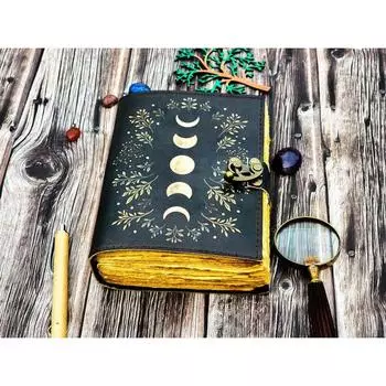 Журнал из кожи Sun Moon для мужчин и женщин Antique hademade Decle Edge pepar Leather Traveling Sketchbook For Men Women 7 x 5 in чёрный