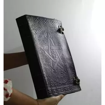 Журнал из толстой кожи, большой, 400 страниц, черный пентакль, гримуар, книга теней, кожаный блокнот, пустая книга ручной работы, альбом для рисования 10 x 13 in чёрный