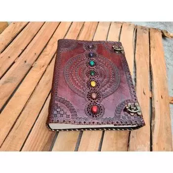 Журнал из толстой кожи на 600 страниц, большой кожаный блокнот из семи камней, пустая книга ручной работы, альбом для рисования, рождественский подарок, журнал мечты, гримуар 10 x 13 in коричневый