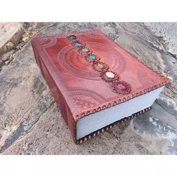 Журнал из толстой кожи на 800 страниц, большой кожаный блокнот с семью камнями, пустой журнал ручной работы, альбом для рисования, Рождественский подарок, повседневное использование 10 x 13 in коричневый