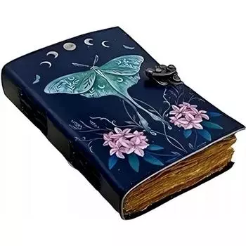 Журнал «Книга теней» с застежкой-замком, винтажная кожа ручной работы Luna Moth 7 x 5 in