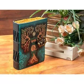 Журнал «Книга теней» с застежкой-замком, винтажный кожаный дневник ручной работы зелёный