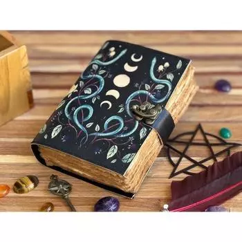 Журнал Moon ручной работы из кожи с античными украшениями для мужчин и женщин, подарки на день рождения, дорожный альбом для рисования, книга теней ручной работы 7 x 5 in
