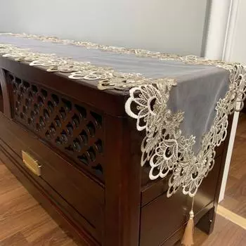 Журнальный столик Тумба под ТВ Скатерть Прозрачная сетчатая кружевная ткань Длинная настольная дорожка 40x100cm