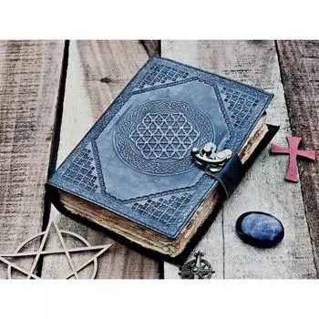 Журнал ручной работы из кожи «Цветок жизни» с изображением пепарда ручной работы. Антикварная книга заклинаний «Круг жизни» для путешествий. Альбом для рисования. 7 x 5 in