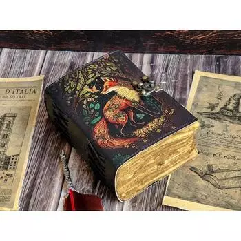 Журнал ручной работы из кожи для мужчин и женщин, гримуар, книга для путешествий, скетчбук, подарок на день рождения. ( 200 страниц ) 7 x 5 in чёрный