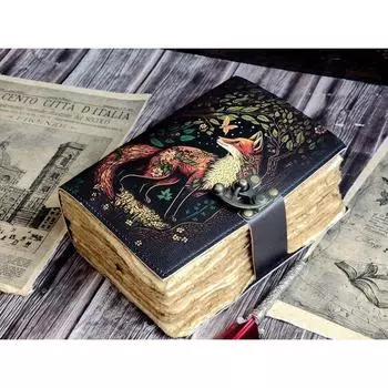 Журнал ручной работы из кожи для мужчин и женщин, гримуар, книга для путешествий, скетчбук, подарок на день рождения. ( 200 страниц ) 7 x 5 in чёрный