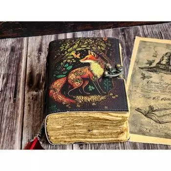 Журнал ручной работы из кожи для мужчин и женщин, гримуар, книга для путешествий, скетчбук, подарок на день рождения. ( 200 страниц ) 7 x 5 in чёрный