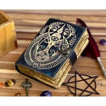 Журнал ручной работы из кожи с неровными краями из бумаги, журнал третьего глаза, антикварный пустой блокнот для заклинаний, викканский блокнот, специальная книга ужасов 7 x 5 in
