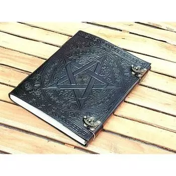 Журнал ручной работы из кожи Викка, черная пентаграмма, тисненая пустая книга заклинаний теней, блокнот, гримуар, книга для записей для мужчин и женщин 13 x 10 in чёрный