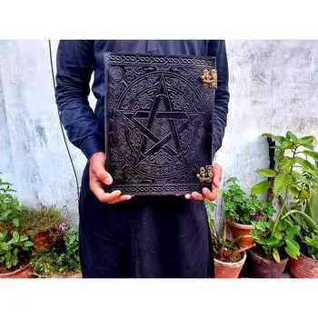Журнал ручной работы из кожи Викка, черная пентаграмма, тисненая пустая книга заклинаний теней, блокнот, гримуар, книга для записей для мужчин и женщин 13 x 10 in чёрный